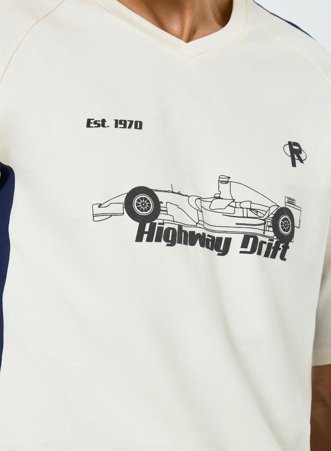 Styli Men Beige Graphic Print Oversized T-Shirt - Image 3